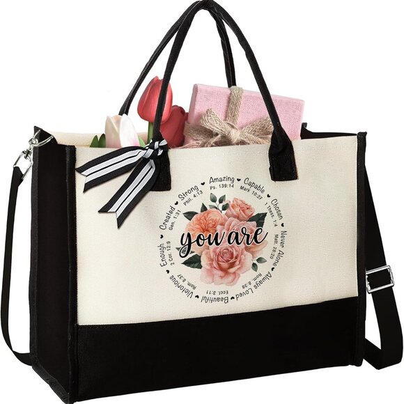 Christian Canvas Tote Bag Women Gifts Prayer Bible Inspirational Cross - Picture 1 of 6